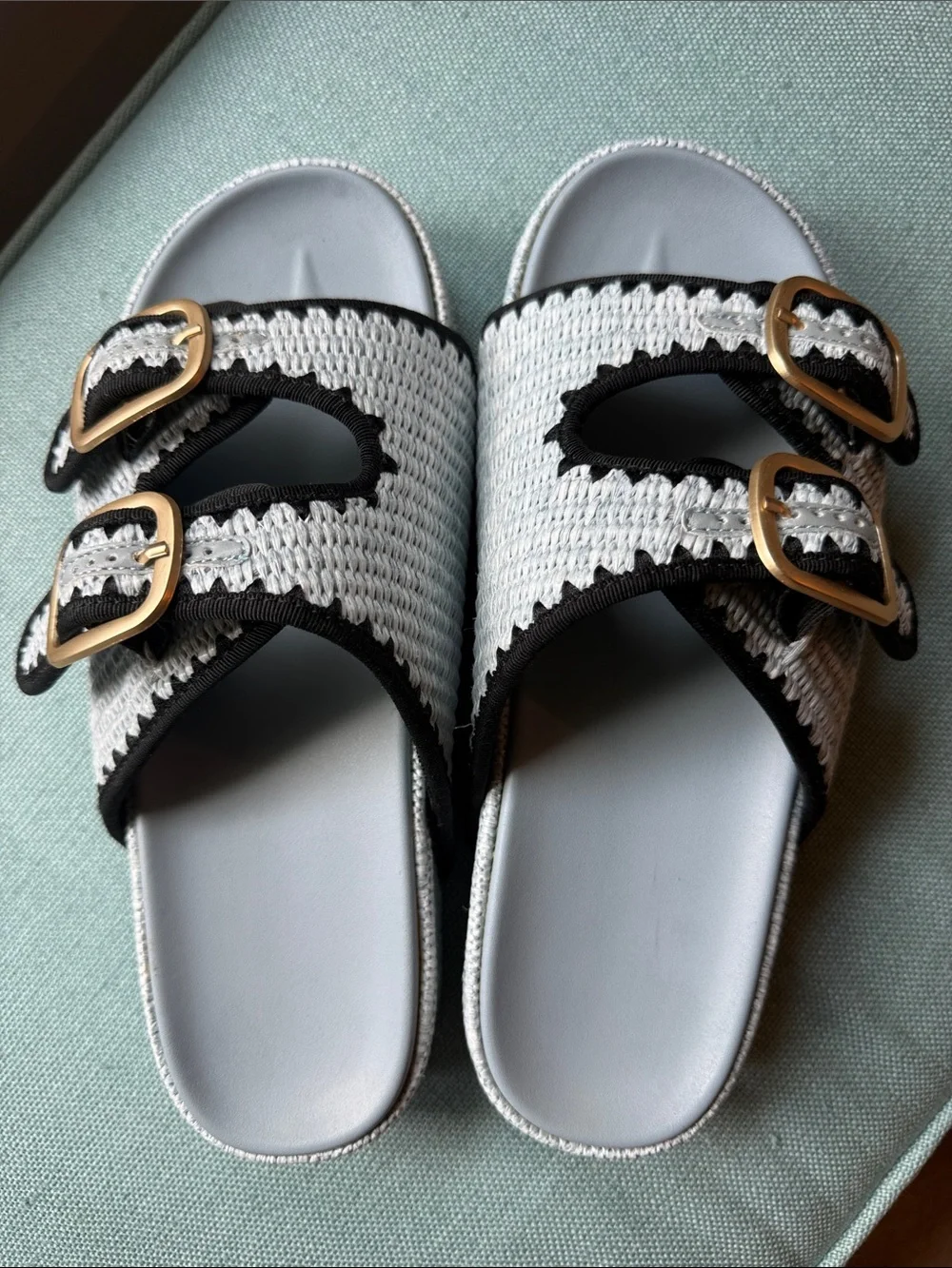 Amazon Woven Dual-Buckle Slide Sandals-never worn